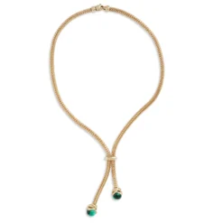 Toscano 18-Inch Lariat Necklace With Malachite Ends, 14K Yellow Gold