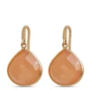 Rose Cut Peach Moonstone Earrings, 14K Yellow Gold