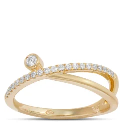 Split Circle Pave And Bezel Set Diamond Ring, 14K Yellow Gold