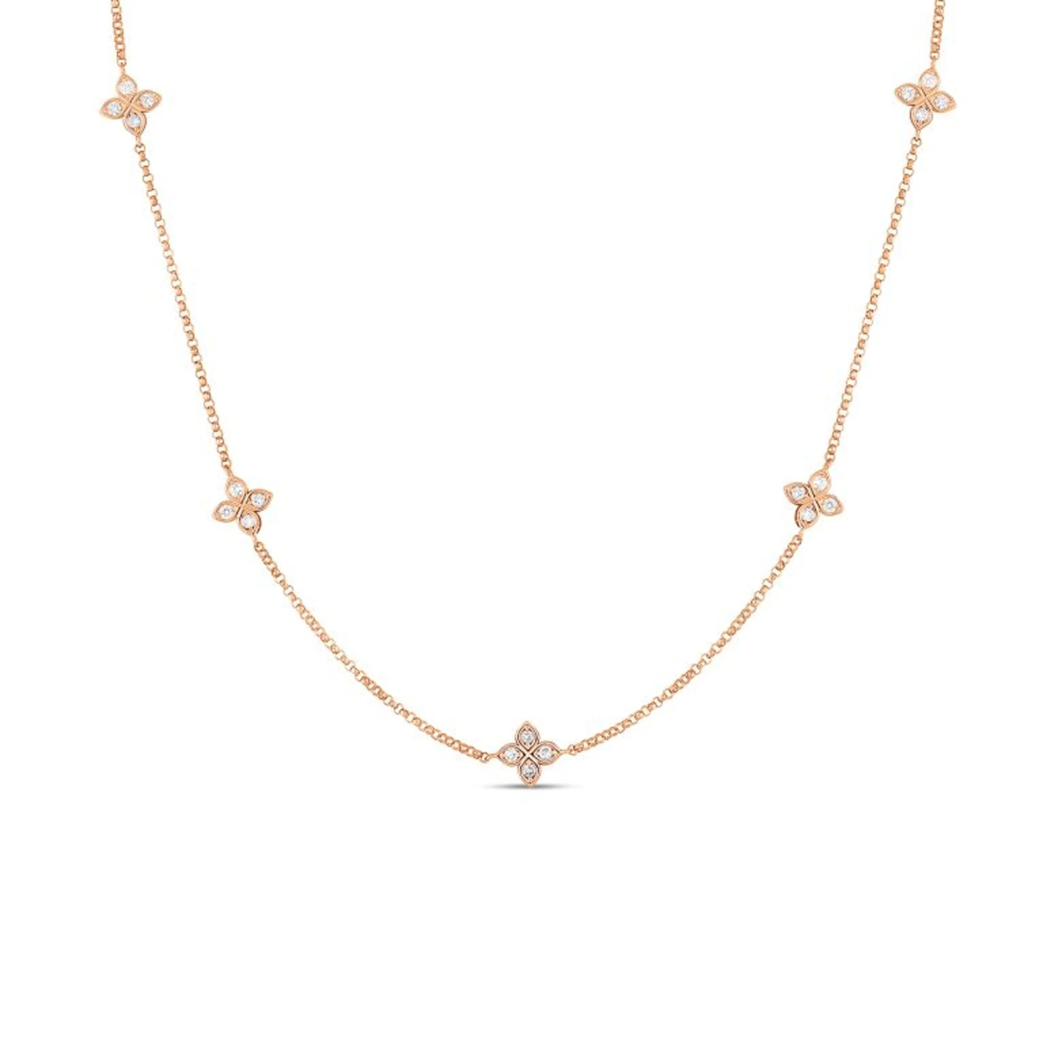 Roberto Coin Love By The Inch 5 Station Flower Necklace, 18K Rose Gold 3 Roberto Coin Love By The Inch 5 Station Flower Necklace, 18K Rose Gold