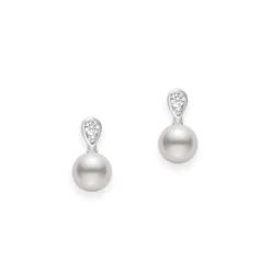 Mikimoto Morning Dew Diamond And Akoya Cultured Pearl Earrings, 18K White Gold