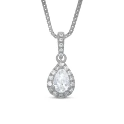 Pear Shaped Diamond Cluster Pendant, 14K White Gold