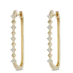 Oval Hoop Diamond Earrings, 14K Yellow Gold