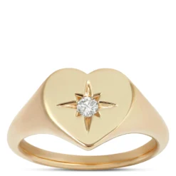 Ikuma Heart-Shaped Diamond Signet Pinky Ring, 14K Yellow Gold Size 4.5