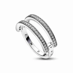 Pandora Signature Logo & Pavé Double Band Ring -Cheap Glisterra Store PAR192779C01 03