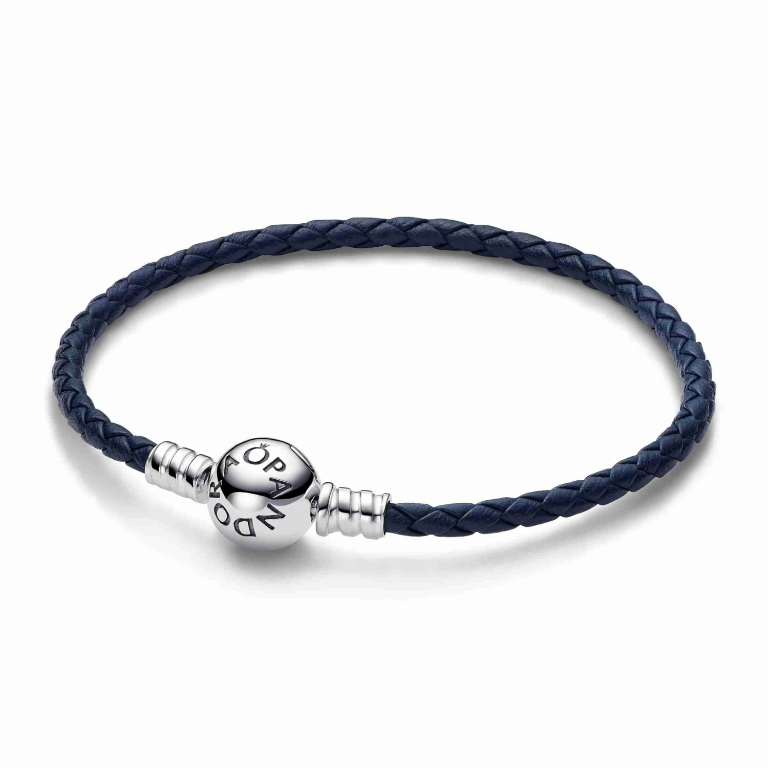Pandora Moments Round Clasp Blue Braided Leather Bracelet 3 Pandora Moments Round Clasp Blue Braided Leather Bracelet